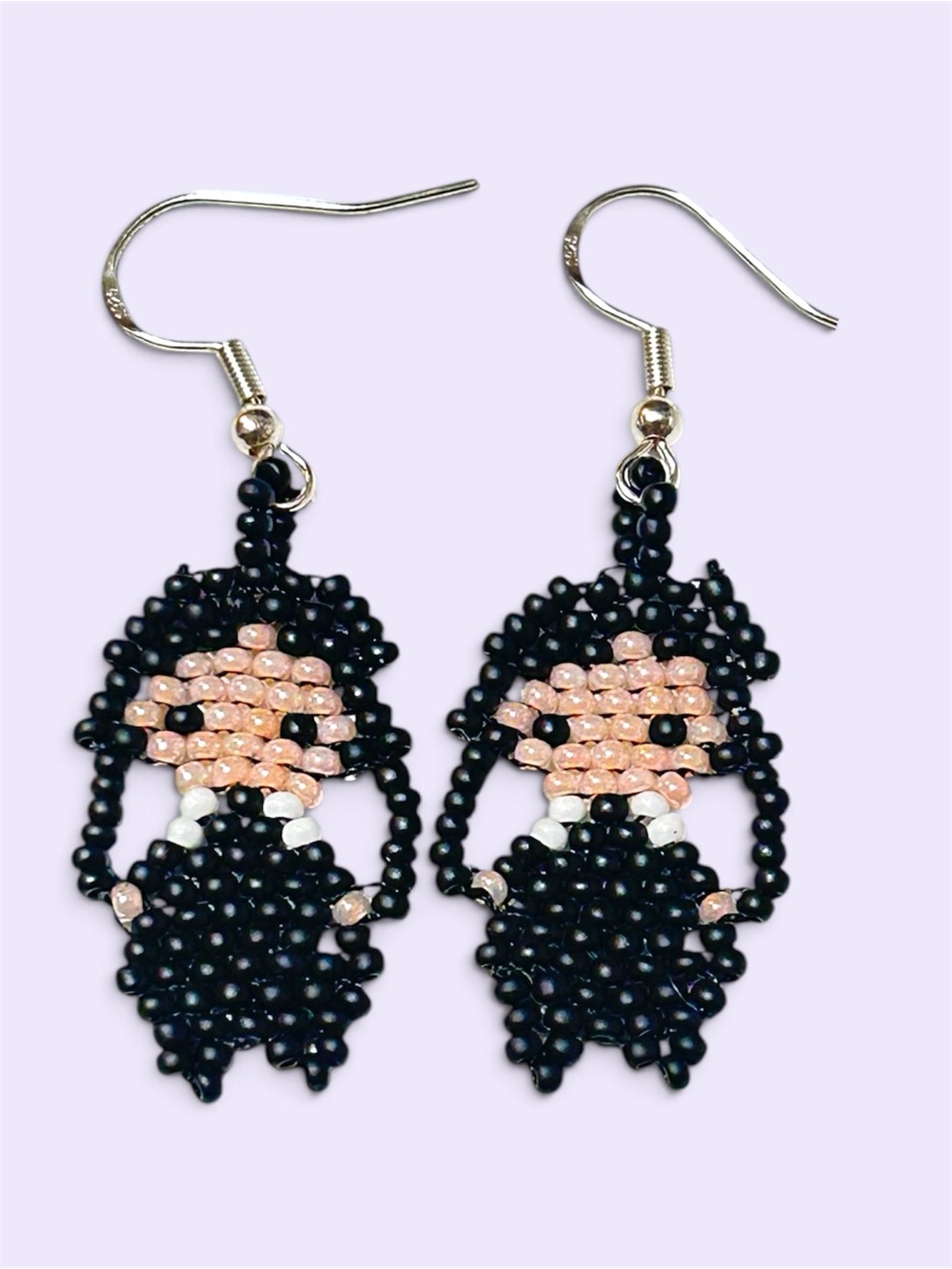 Handmade Goth Lolita Girl Miyuki Delica Beaded Earrings on .925 Sterling Hooks